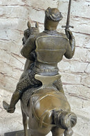 Medieval European Warrior King Arthur on Horseback Bronze Statue Sculpture 16" x 10"
