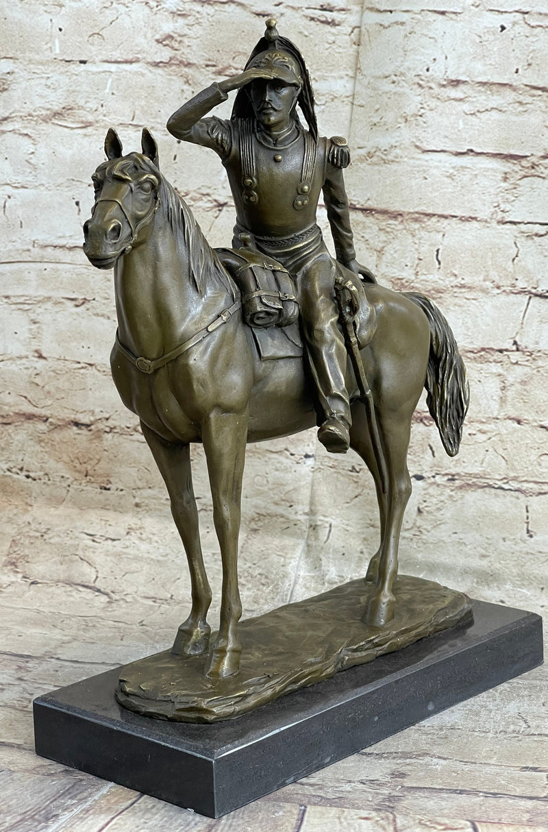 19th Century Cavalry Soldier Warrior on Horseback Bronze Statue Sculpture Figure 15"X 12"