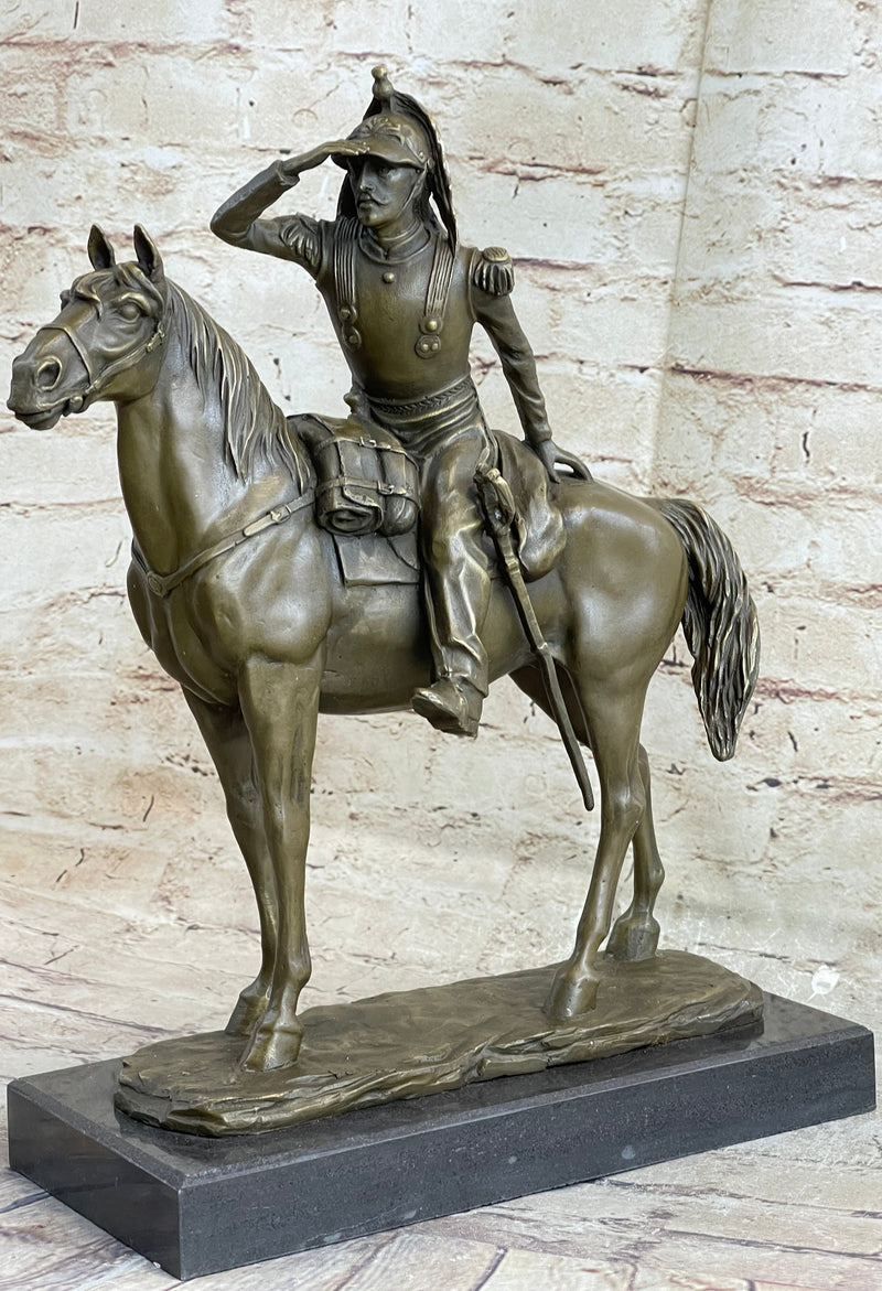 19th Century Cavalry Soldier Warrior on Horseback Bronze Statue Sculpture Figure 15"X 12"