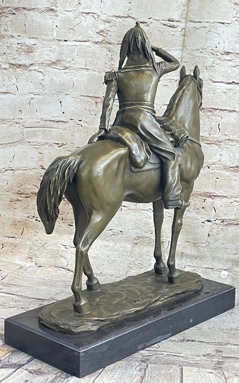 19th Century Cavalry Soldier Warrior on Horseback Bronze Statue Sculpture Figure 15"X 12"