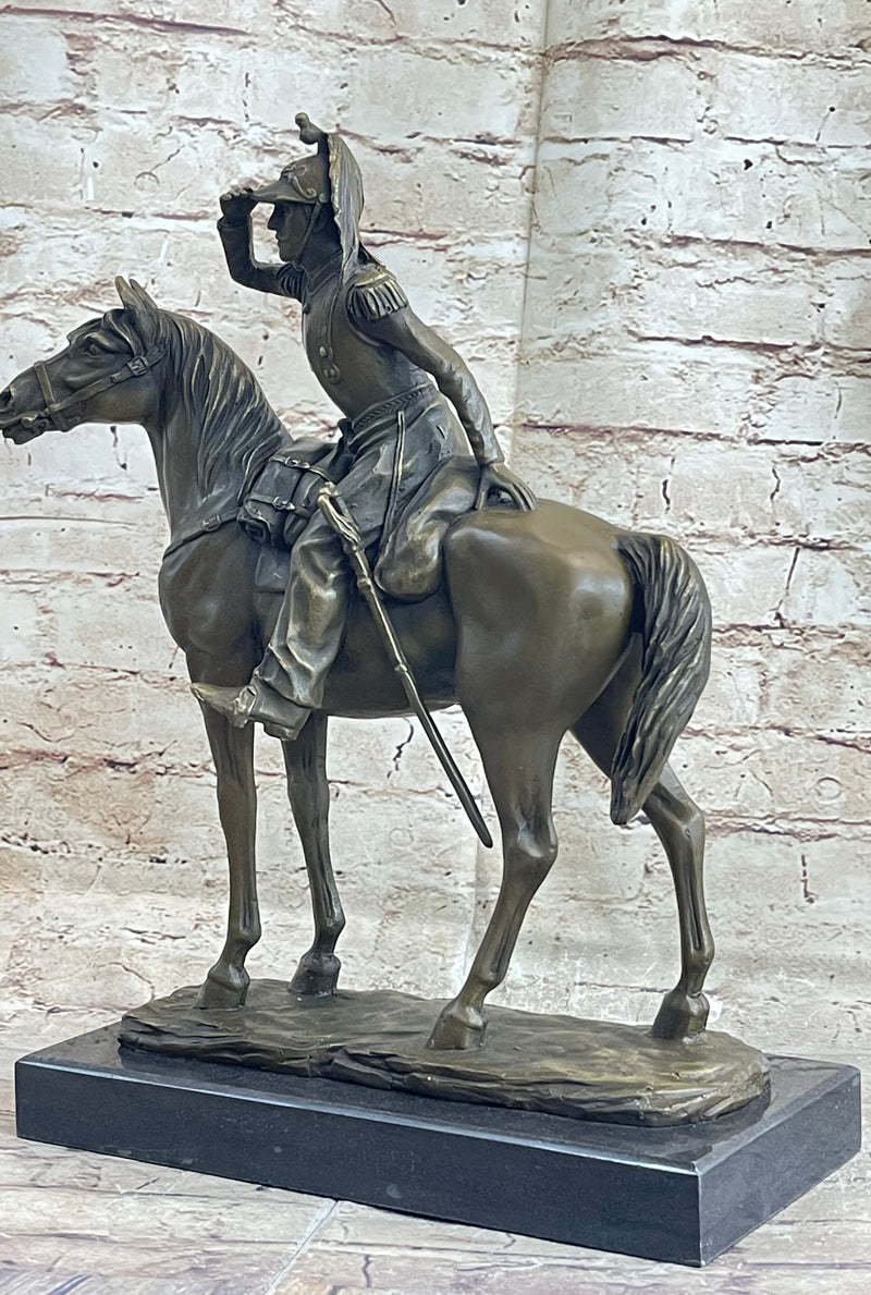 19th Century Cavalry Soldier Warrior on Horseback Bronze Statue Sculpture Figure 15"X 12"