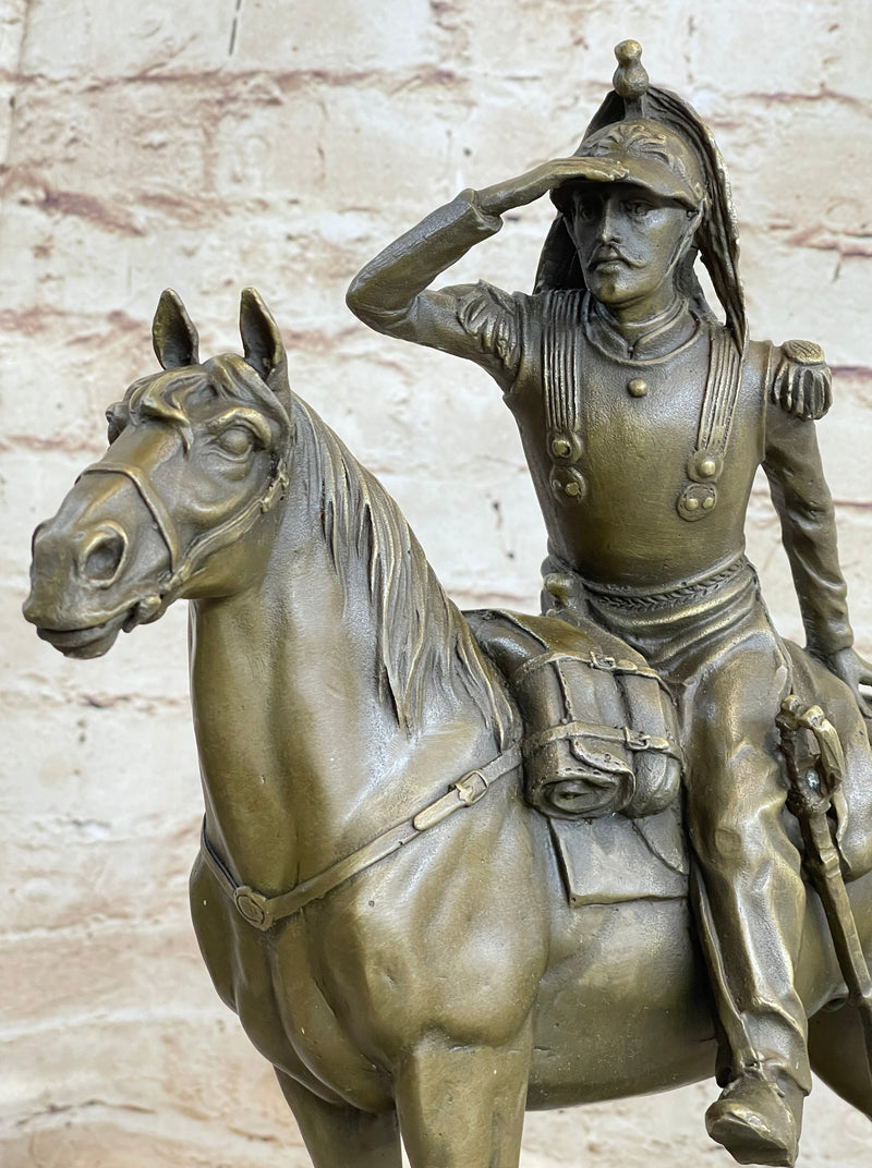 19th Century Cavalry Soldier Warrior on Horseback Bronze Statue Sculpture Figure 15"X 12"