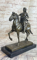Medieval Armored Knight on Horseback Bronze Statue Sculpture Marble Base 15" x 12"