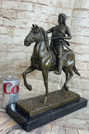 Medieval Armored Knight on Horseback Bronze Statue Sculpture Marble Base 15" x 12"