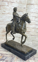 Medieval Armored Knight on Horseback Bronze Statue Sculpture Marble Base 15" x 12"
