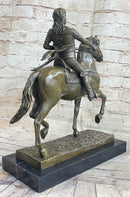 Medieval Armored Knight on Horseback Bronze Statue Sculpture Marble Base 15" x 12"