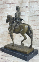 Medieval Armored Knight on Horseback Bronze Statue Sculpture Marble Base 15" x 12"