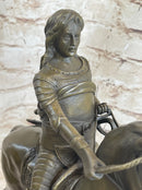 Medieval Armored Knight on Horseback Bronze Statue Sculpture Marble Base 15" x 12"