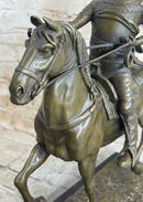Medieval Armored Knight on Horseback Bronze Statue Sculpture Marble Base 15" x 12"