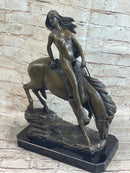 Lady Godiva Nude Girl on Horseback Bronze Statue Sculpture Figure 16" x 12"