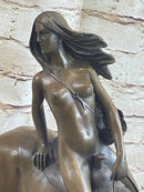 Lady Godiva Nude Girl on Horseback Bronze Statue Sculpture Figure 16" x 12"