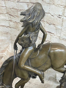 Lady Godiva Nude Girl on Horseback Bronze Statue Sculpture Figure 16" x 12"