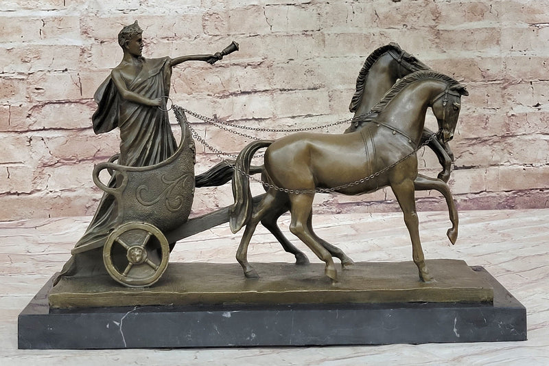 彫刻・オブジェ Roman chariot Roman Caesar Pulled by Horses on Chariot Bronze Statue Sculpture Figur