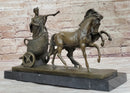 Roman Caesar Pulled by Horses on Chariot Bronze Statue Sculpture Figure 11" x 17"