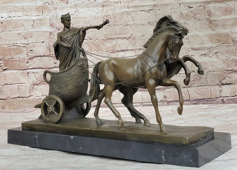 Roman Caesar Pulled by Horses on Chariot Bronze Statue Sculpture Figur