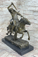 Arabian Arab Warrior on Horseback Bronze Statue Sculpture Figure on Marble Base