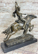 Arabian Arab Warrior on Horseback Bronze Statue Sculpture Figure on Marble Base