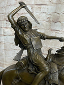 Arabian Arab Warrior on Horseback Bronze Statue Sculpture Figure on Marble Base