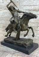 Arabian Arab Warrior on Horseback Bronze Statue Sculpture Figure on Marble Base