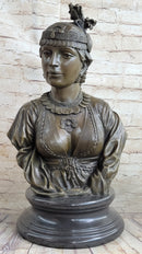 Native American Girl Bronze Bust Sculpture Statue Pocahontas Sacajawea by Villanis 19" x 11"