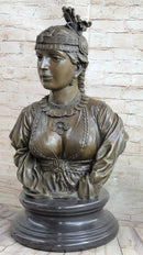 Native American Girl Bronze Bust Sculpture Statue Pocahontas Sacajawea by Villanis 19" x 11"