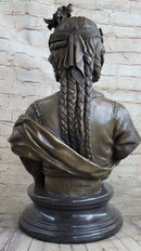 Native American Girl Bronze Bust Sculpture Statue Pocahontas Sacajawea by Villanis 19" x 11"