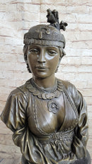Native American Girl Bronze Bust Sculpture Statue Pocahontas Sacajawea by Villanis 19" x 11"