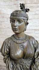 Native American Girl Bronze Bust Sculpture Statue Pocahontas Sacajawea by Villanis 19" x 11"