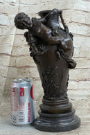 Signed Original Cherub Angel Vase Style Bronze Sculpture Marble Base Figure Sale
