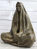 Native American Art Indian w/ Cloak Meditating Bronze Sculpture Figure Statue 11" x 10"