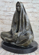 Native American Indian Shaman Medicine Man Sitting Cross Legged Bronze Statue Sculpture
