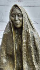 Native American Art Indian w/ Cloak Meditating Bronze Sculpture Figure Statue 11" x 10"