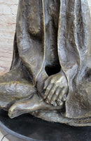 Native American Indian Shaman Medicine Man Sitting Cross Legged Bronze Statue Sculpture