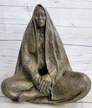 Native American Art Indian w/ Cloak Meditating Bronze Sculpture Figure Statue 11" x 10"