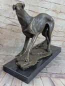 Greyhound Whippet Slender Dog Bronze Metal Sculpture Statue Figure on Marble Base