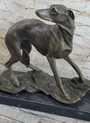 Greyhound Whippet Slender Dog Bronze Metal Sculpture Statue Figure on Marble Base