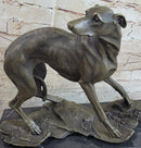 Greyhound Whippet Slender Dog Bronze Metal Sculpture Statue Figure on Marble Base