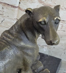 Greyhound Whippet Slender Dog Bronze Metal Sculpture Statue Figure on Marble Base