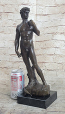 Michelangelo's David Hot Cast Bronze Sculpture Nude Statue Replica on Marble Base Lost Wax Art