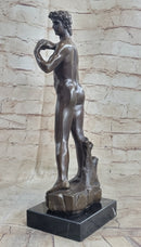 Michelangelo's David Hot Cast Bronze Sculpture Nude Statue Replica on Marble Base Lost Wax Art
