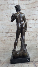 Michelangelo's David Hot Cast Bronze Sculpture Nude Statue Replica on Marble Base Lost Wax Art