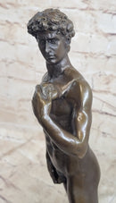 Michelangelo's David Hot Cast Bronze Sculpture Nude Statue Replica on Marble Base Lost Wax Art