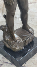 Michelangelo's David Hot Cast Bronze Sculpture Nude Statue Replica on Marble Base Lost Wax Art