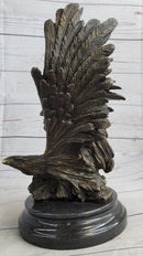 Native American Man & Eagle Bronze Metal Bust Sculpture Statue on Marble Base