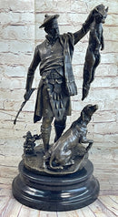 Scottish Hunter w/ Dog Bronze Statue Sculpture Figure Marble Base Signed Original 22" x 11.5"