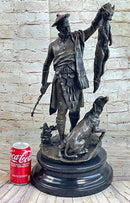Scottish Hunter w/ Dog Bronze Statue Sculpture Figure Marble Base Signed Original 22" x 11.5"