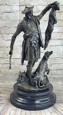 Scottish Hunter w/ Dog Bronze Statue Sculpture Figure Marble Base Signed Original 22" x 11.5"