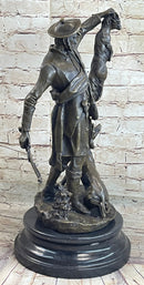 Scottish Hunter w/ Dog Bronze Statue Sculpture Figure Marble Base Signed Original 22" x 11.5"