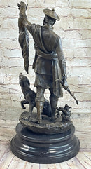 Scottish Hunter w/ Dog Bronze Statue Sculpture Figure Marble Base Signed Original 22" x 11.5"
