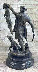 Scottish Hunter w/ Dog Bronze Statue Sculpture Figure Marble Base Signed Original 22" x 11.5"
